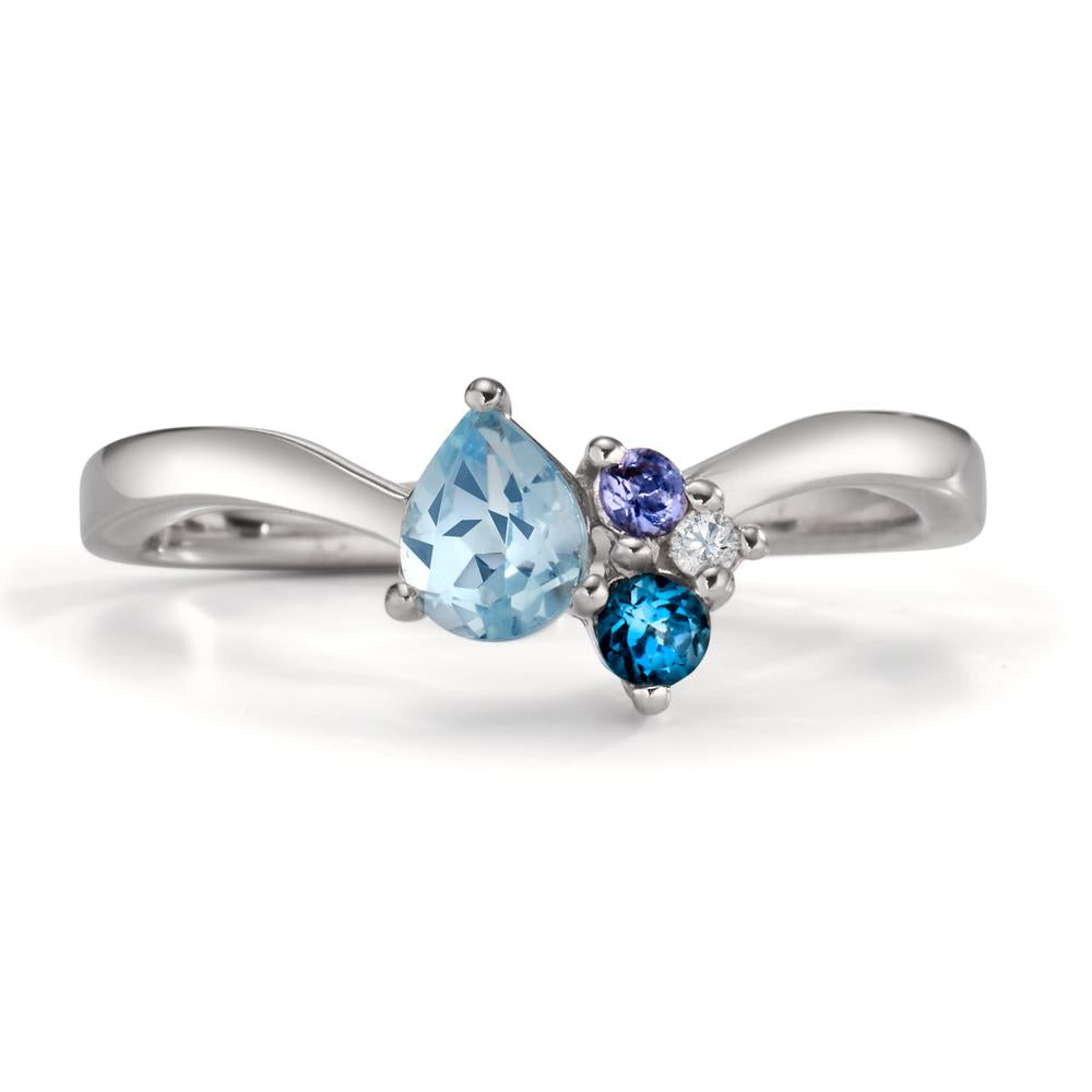 Ringe Sølv Zirconia, Lolit, London Blue Topaz, Topas blå rhodineret