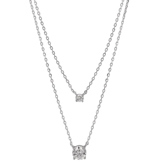 Collier Sølv Zirconia 2 Sten rhodineret 40-45 cm