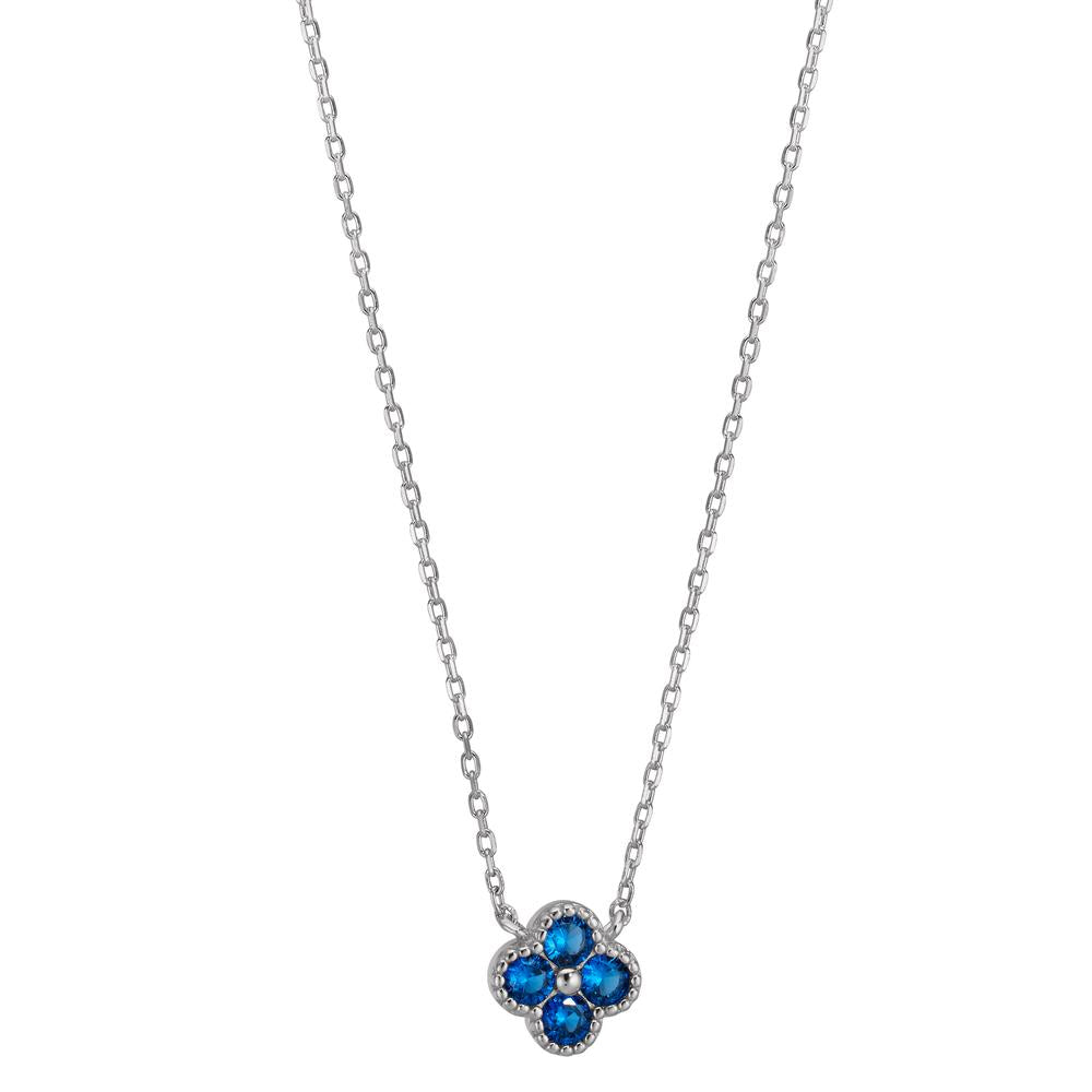 Collier Sølv Zirconia blå , 4 Sten rhodineret Blomst 40-45 cm