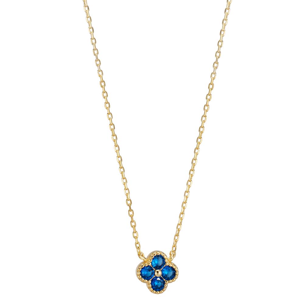 Collier Sølv Zirconia blå , 4 Sten gul forgyldt Blomst 40-45 cm