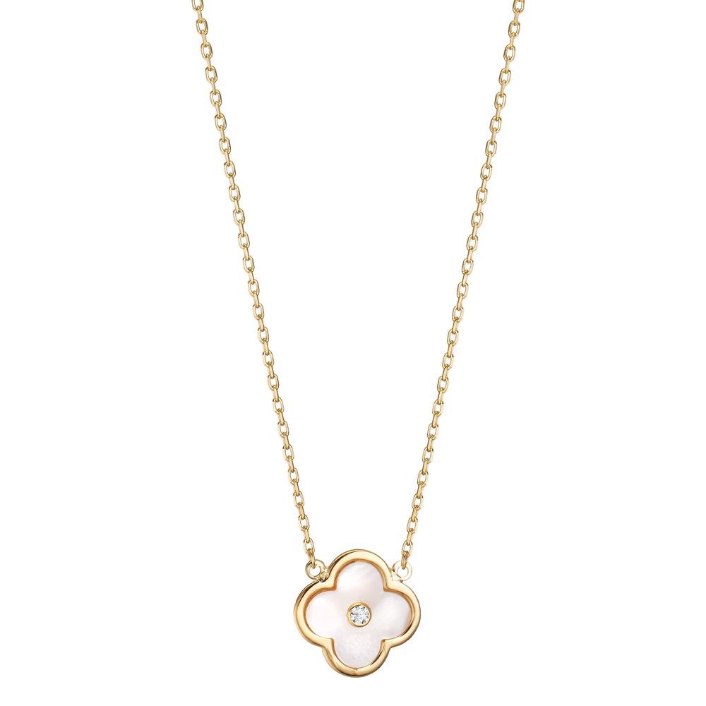 Collier 375/9K guld Zirconia Perlemor Blomst 45 cm