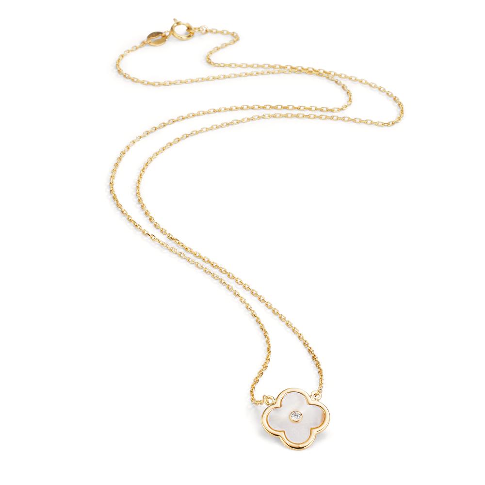 Collier 375/9K guld Zirconia Perlemor Blomst 45 cm