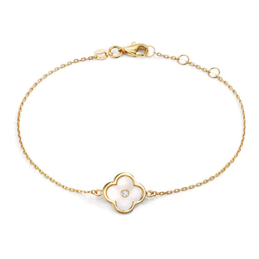 Armbånd 375/9K guld Zirconia Perlemor Blomst 17-19 cm